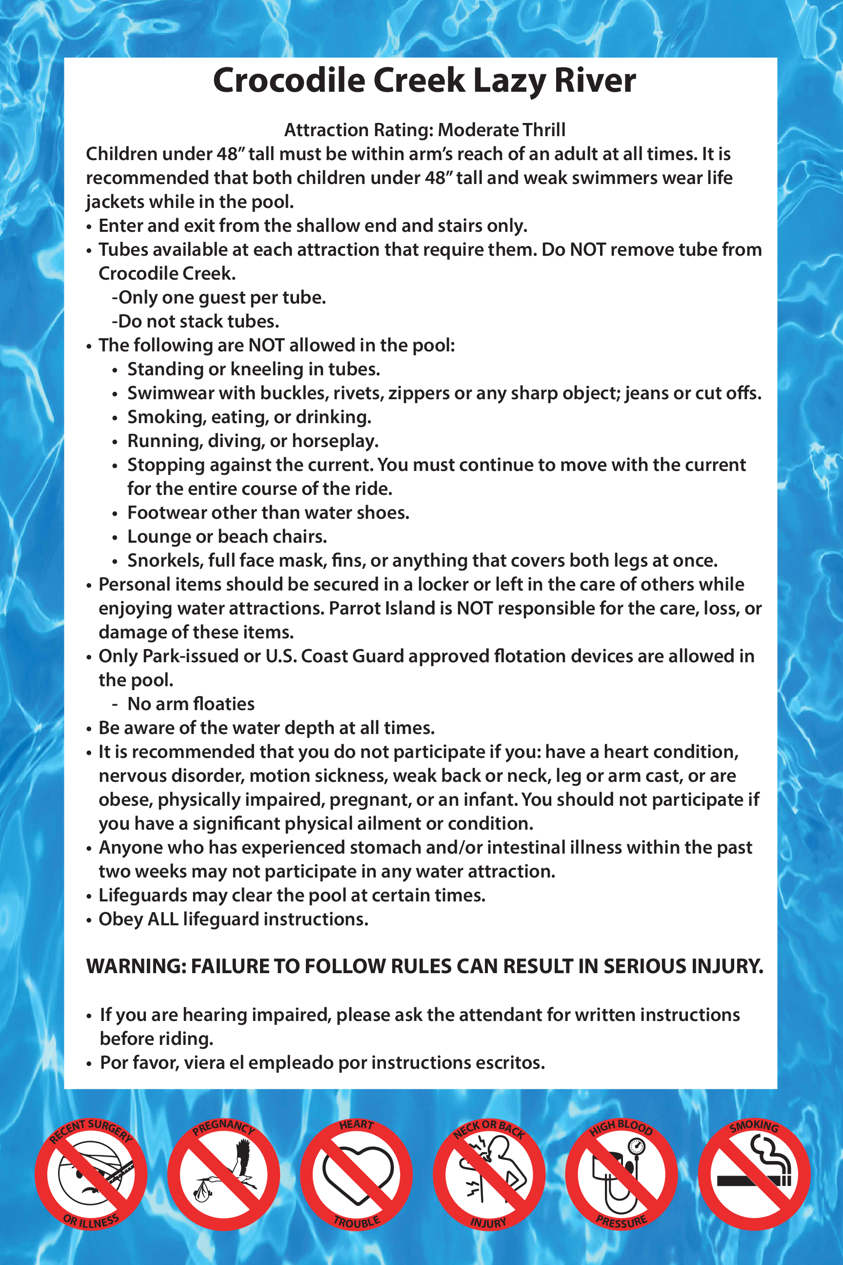 Crocodile Creek Lazy River Rules 24x36